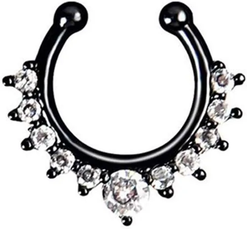 Vista 3 de XUKEKOY 6 piezas de joyería falsa para tabique, anillo de nariz con clicker, strass, sin perforación, clip para colgar, joyería corporal