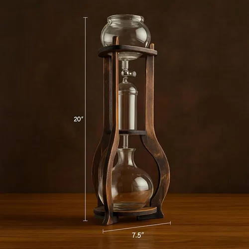 Vista 2 de Nispira Cafetera de Torre de Goteo para Café Frío Cold Brew, Cafetera Manual Cold Brew de 6 a 8 tazas con Válvula Ajustable, Marco de Madera