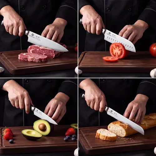 Vista 5 de imarku Juego de cuchillos de cocina de 5 piezas, juego de cuchillos Negro marrón