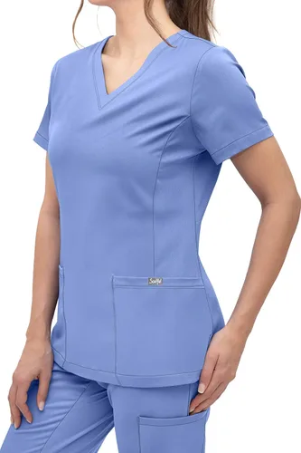 Vista 5 de SOULFUL SCRUBS Chloe 3002 para mujer, 2 bolsillos, cuello en V, ajuste regular, elegante camiseta médica para mujer