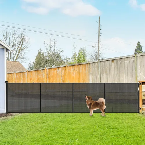 Vista 16 de Puerta Reforzada para Mascotas Extra Alta de 42" y Puerta Retráctil para Bebés de 55" de Ancho con Varillas de Soporte - Puerta Retráctil para Negro
