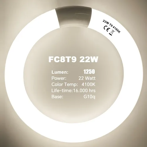 Vista 3 de FC8T9/CW 22W y FC12T9/CW 32W Set de focos blancos fríos, focos circulares de 8 pulgadas T9 de 22 vatios, foco fluorescente circline de 12 pulgadas