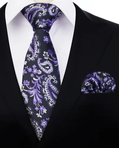 Vista 152 de HISDERN Corbatas para hombre, corbata de cachemira y bolsillo cuadrado tejido clásico floral para hombre, corbata de fiesta de boda