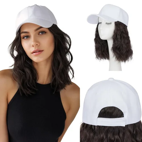 Vista 8 de S-noilite Peluca de gorra de béisbol de 6 pulgadas con peinado Bob y extensiones de cabello, gorra de béisbol recta ajustable para mujer