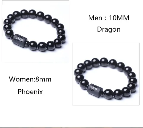 Vista 5 de SX Commerce Pulsera de cuentas de piedra de obsidiana natural para parejas, hombres y mujeres, 0.315in, joyería de tótem de dragón y fénix