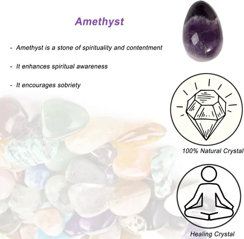 Vista 4 de Erliway Huevos de cristal de amatista natural para el día de Pascua, huevo de piedra de palma de 1.2 x 0.8 pulgadas, piedras preciosas pulidas