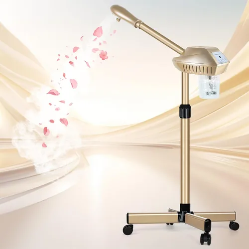 Vista 8 de Vaporizador facial profesional, vaporizador facial 2 en 1 con lámpara de aumento 5X para limpieza profunda e hidratación, vaporizador facial sobre