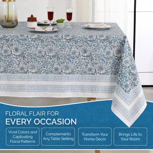 Vista 4 de Labhanshi Mantel redondo de 60 pulgadas, 4 plazas y rectangular, 72 x 108 pulgadas, mantel de 8 plazas para cocina, mesa de comedor, algodón