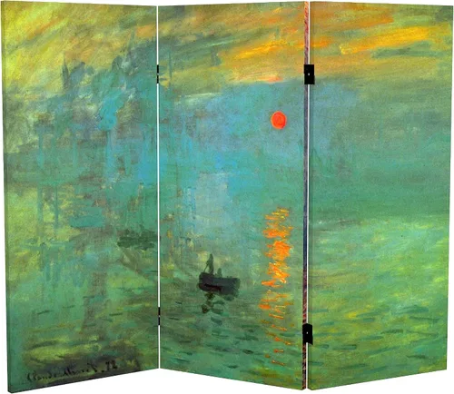 Vista 8 de Red Lantern Pantalla plegable de lona de Van Gogh de doble cara, flores de almendra/campo de trigo, 3 pies de corto - 3 paneles