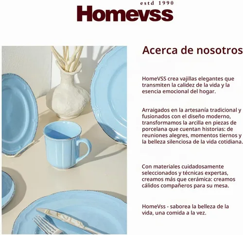 Vista 7 de HomeVss - Juego de vajilla de 20 piezas, juego de platos y cuencos, platos de gres para 4, aptos para microondas y vajilla, resistente a los Azul