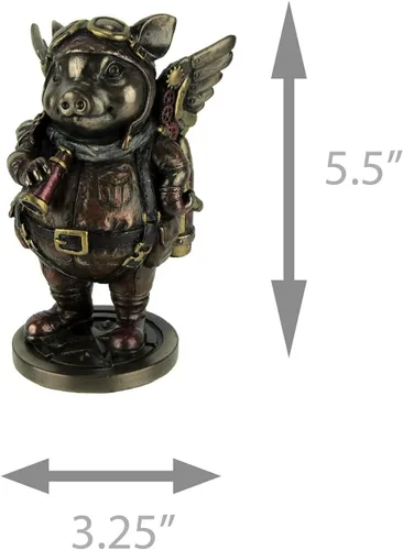 Vista 4 de Veronese Design Figura de resina Steampunk Aviator Flying Pig de 5 1/4 pulgadas, acabado de bronce