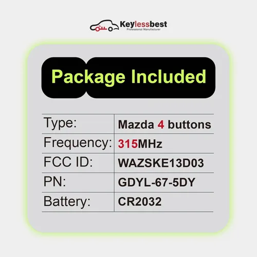 Vista 3 de Reemplazo para Mazda MX-5 Miata RF 6 Key Fob 2019-2023 Control remoto WAZSKE13D03 4 botones 315MHz