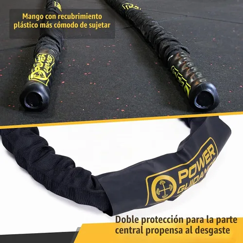 Vista 3 de POWER GUIDANCE Cuerda de batalla, de 1.5/2 pulgadas de diámetro, de poliéster dacrón, de 9/12/15,2 m de longitud. Equipo de ejercicio para gimnasio