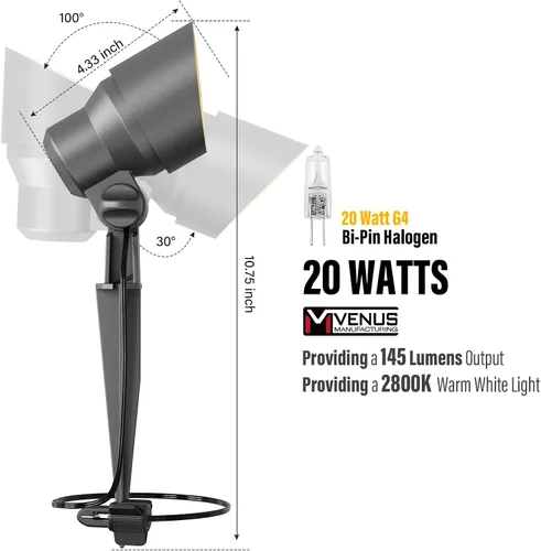 Vista 2 de VENUS MANUFACTURING Focos de paisaje de bajo voltaje de 12 V, 20 W, 145 lm