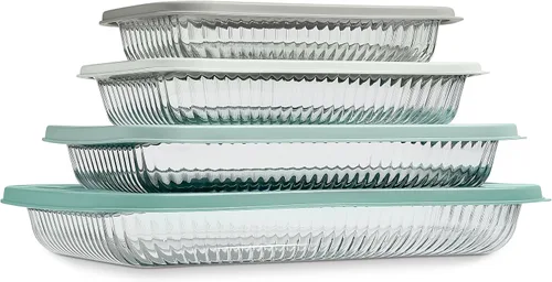 Vista 11 de COOK WITH COLOR - Juego de 8 piezas de refractarios profundos de vidrio con tapas de plástico, para hornear y almacenar alimentos, aptos para Azul