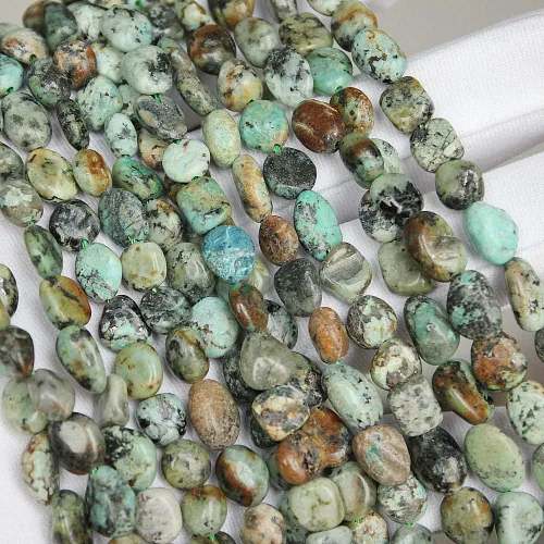 Vista 3 de MJDCB Cuentas de piedra de forma irregular natural de 8-10 mm, turquesa de África, piedras preciosas para sanación energética, para hacer joyas