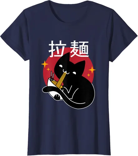 Vista 28 de Camiseta japonesa Ramen Noodle Cat, Negro