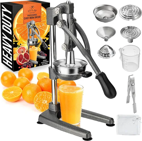 Vista 31 de Zulay Kitchen - Exprimidor de hierro fundido, exprimidor manual naranja, prensa de cítricos, color negro 01 - negro