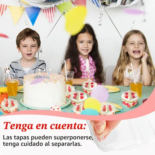 Vista 4 de Qyyiguf 100 piezas de vasos de plástico para postres con tapas y cucharas, vasos cuadrados de parfait de 8 onzas, recipientes desechables