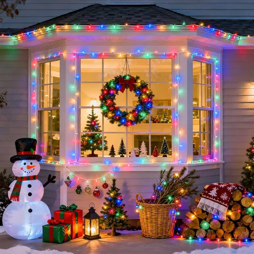Vista 2 de JMEXSUSS Luces de Navidad multicolor que funcionan con pilas con 8 modos de control remoto, impermeables, 33 pies, 100 luces LED de Navidad
