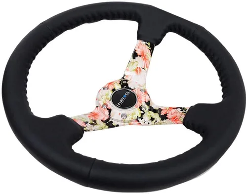Vista 3 de NRG Innovations NRG-RST-036FL-R - Volante reforzado Hydro Dipped Tropical Floral 3 pulgadas de profundidad, radios de 0.197 in, volante deportivo