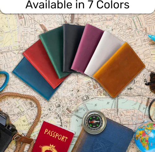 Vista 9 de HIFA Funda de cuero para pasaporte, funda para pasaporte hecha a mano con ranura para tarjetas y boletos, piel auténtica, diseño elegante, fácil