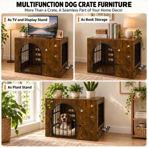 Vista 4 de Mueble de jaula para perros pequeños y medianos, 32 pulgadas Marrón