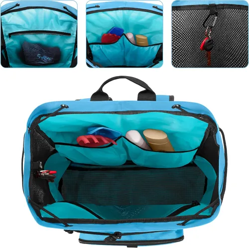 Vista 2 de Fasrom Mochila de playa de malla con cremallera inferior, mochila deportiva para gimnasio, natación, playa, piscina y viajes (diseño patente), Azul