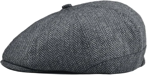 Vista 2 de VOBOOM Gorra de mezcla de lana para hombre, gorra de tweed de 8 paneles, gorra plana de cabbie