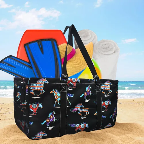 Vista 340 de NGIL Bolsa de comestibles reutilizable extra grande plegable de gran tamaño para comestibles, almacenamiento, picnic, playa, Estampado