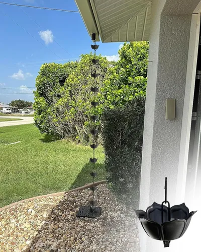 Vista 10 de Black Rain Catcher Chain with Hook, Aluminum Rain Chain Gutter Downspout Replacement, Outdoor Decor Rain Cups Water Feature Downpipe,Style Style B