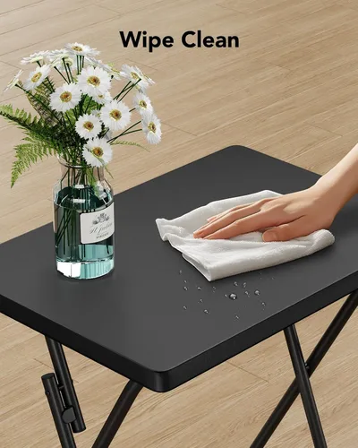 Vista 7 de HUANUO Mesa plegable para TV, mesa estable sin necesidad de montaje, bandeja de TV para comer, mesas plegables para aperitivos para cama y sofá Negro