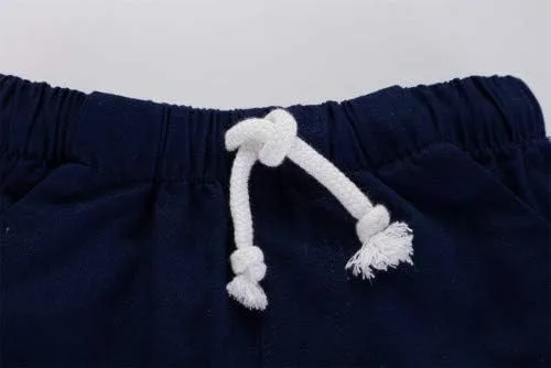 Vista 7 de HILEELANG Pantalones cortos chinos de verano para niños pequeños, de algodón, elásticos, con cordón, para uniforme escolar, 2