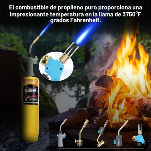 Vista 5 de BLUEFIRE (2) cilindro de gas MAPP moderno de 14.1 onzas, 99.9% de propileno de alta pureza igual a MAP-PRO más caliente que el combustible