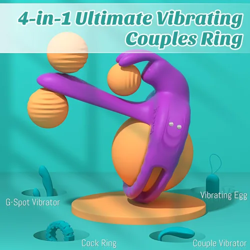 Vista 4 de Anillo vibrador para pene juguetes sexuales para parejas mujeres - Vibrador manga para pene con vibradores de clítoris de conejo, manga de juguete