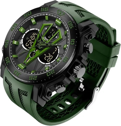 Vista 2 de KXAITO Reloj deportivo con caja de acero inoxidable para hombre, reloj militar, cronómetro LED para exteriores, digital, electrónico, grande