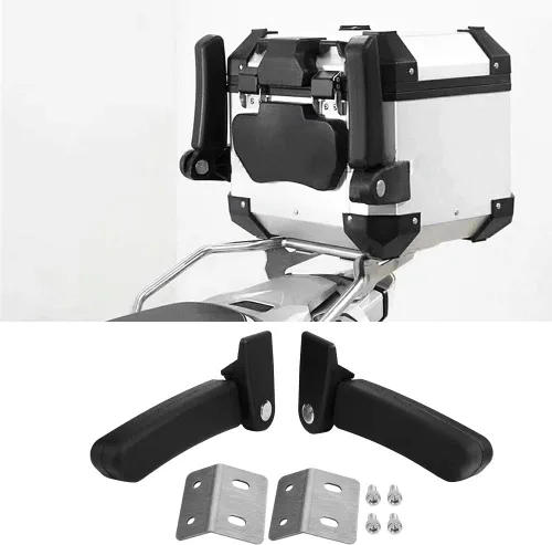 Vista 2 de Reposabrazos del pasajero de la motocicleta, 2 unids motocicleta pasajero trasero plegable superior caja caja de asiento trasero kit de reposabrazos