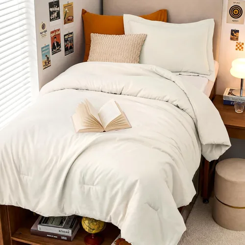 Vista 61 de MUXHOMO Juego de edredón beige tamaño individual/individual XL, ropa de cama alternativa ultrasuave para todas las estaciones. El juego de cama