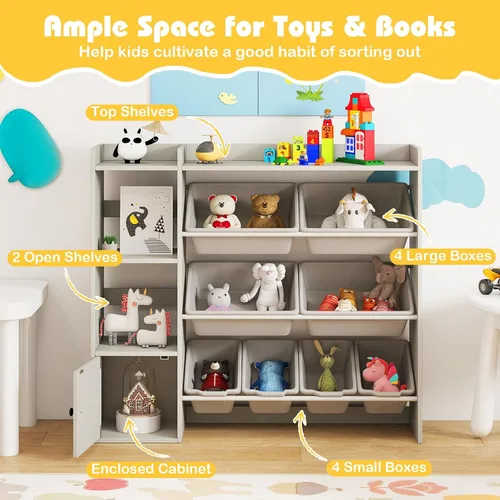 Vista 3 de Costzon Organizador de almacenamiento de juguetes para niños con 8 contenedores, estantería de madera para niños pequeños con estantes abiertos