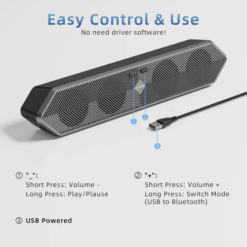 Vista 4 de Altavoz de PC para computadora, altavoces de computadora Bluetooth alimentados por USB con cable con sonido estéreo claro, altavoces