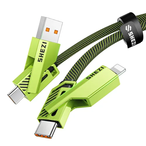 Vista 9 de SHEZI [Actualizado 2.0] 4-en-1 Cable USB C Corto 60W 0.6 Pies Carga Rápida [Sincronización de Datos 480Mbps] Cargador Combo de Cordón Plano Trenzado