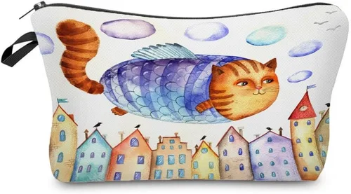 Vista 6 de Bolsa de maquillaje de viaje para gatos, organizador de cosméticos de gatos de dibujos animados, bolsas de maquillaje divertidas, regalos