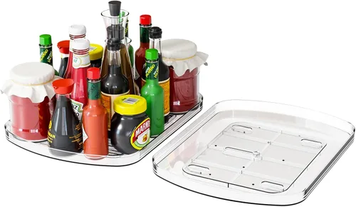 Vista 10 de Yieach Plato giratorio Lazy Susan para refrigerador transparente, 11.9 x 10.2 pulgadas, organizador cuadrado para nevera, bandeja giratoria grande