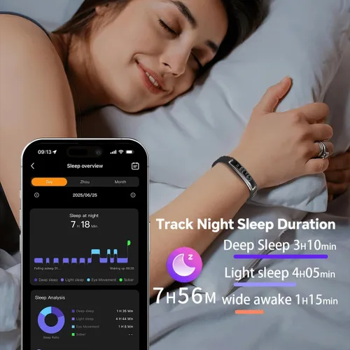 Vista 4 de Pulsera inteligente de fitness, monitor de ritmo cardíaco, monitor de actividad del sueño, contador de pasos, calorías, podómetro, impermeable