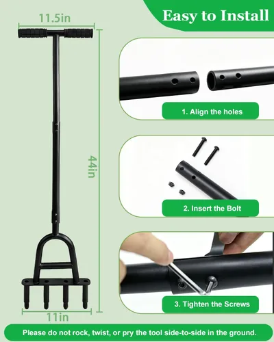 Vista 3 de Manual Core Aerator Lawn Tool, Lawn Aerator Tool with 4 Hollow Tines, Plug Aerator 3-Piece Easy Assembly, 45" Ergonomic Yard Grass Aerator for Lawn