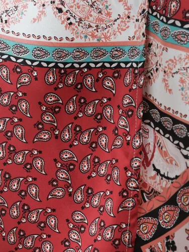 Vista 4 de ZAFUL Falda midi bohemia de cintura alta para mujer, falda sexy con abertura pareo, bandana con estampado de cachemira