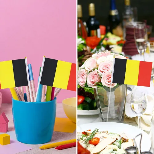 Vista 5 de Bandera de Bélgica, pequeña bandera de Bélgica en palo, ideal para fiestas, desfiles, eventos deportivos, decoraciones de festivales patrióticos