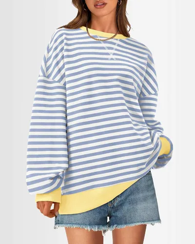 Vista 3 de BTFBM Sudadera de gran tamaño para mujer 2026 otoño Azul Beige Blanco