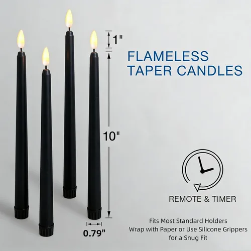 Vista 4 de Velas cónicas sin llama negras con control remoto, velas LED parpadeantes que funcionan con pilas, juego de 6 Nuevo Negro
