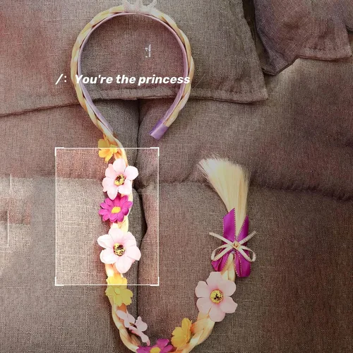 Vista 4 de Peluca de princesa Rapunzel larga trenzada con diadema de flores de tiara para niñas, accesorios de disfraz de 29 pulgadas